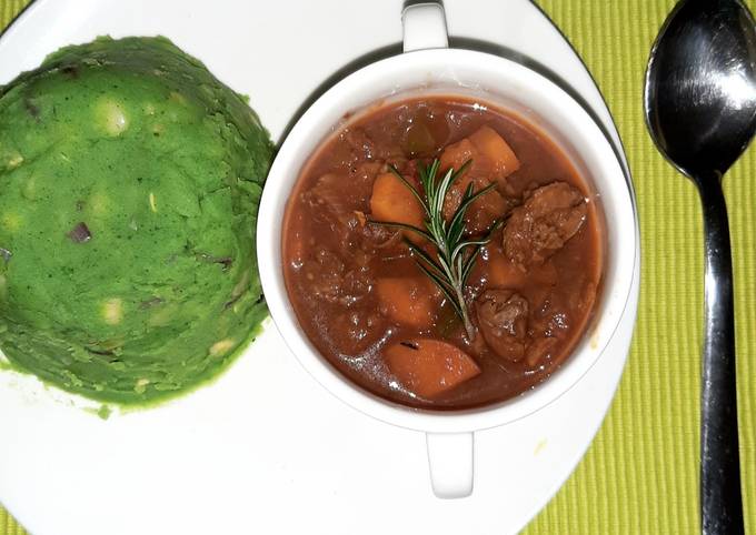 Recipe of Speedy Mokimo served with beef stew