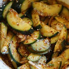 A picture of Spicy cucumber side dish 오이무침.