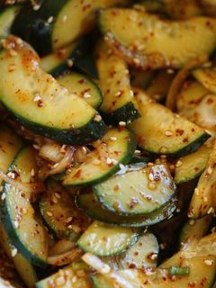A picture of Spicy cucumber side dish 오이무침.