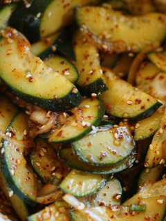 A picture of Spicy cucumber side dish 오이무침.