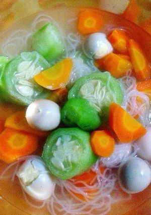 Foto resep Sup bihun oyong wortel + telur puyuh seger
