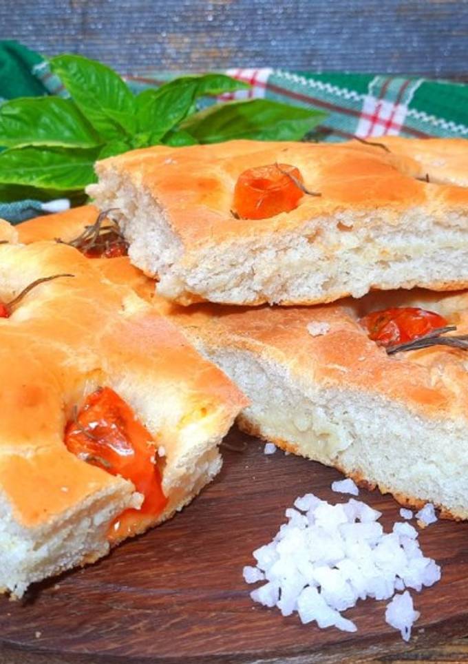 Фокача з помідорами/Італійський хліб/Смачний рецепт хліба з хрусткою скоринкою та томатами)