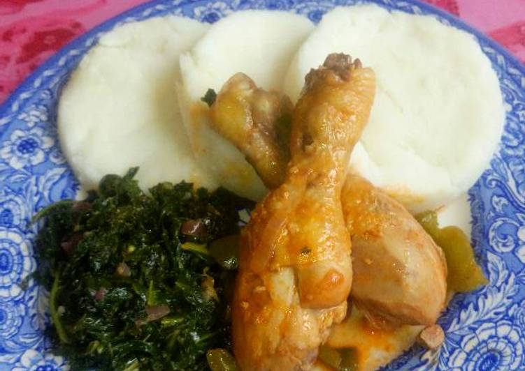 Ugali, chicken and kales