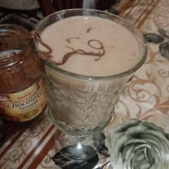 A picture of Banana shake with date and chocolate spread 🍸🍸🍸.