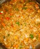 Vegetable stir fried rice with sausages