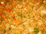 Vegetable stir fried rice with sausages