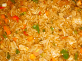 Vegetable stir fried rice with sausages