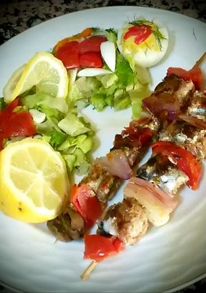 A picture of Sardine skewers.