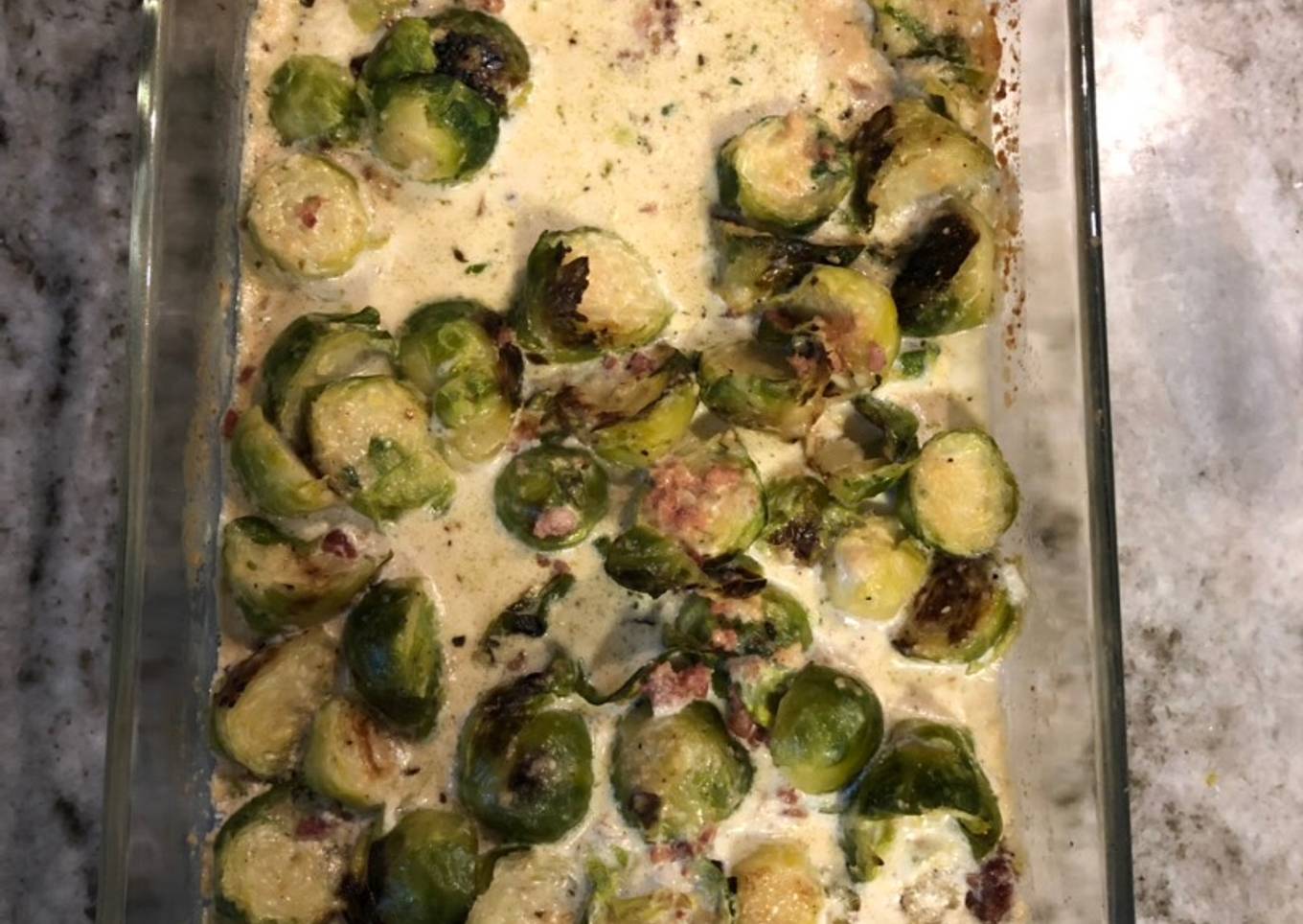 Creamy brussel sprouts with bacon