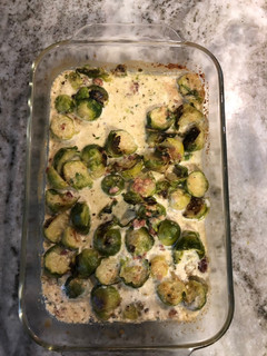 A picture of Creamy brussel sprouts with bacon.
