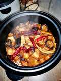 Braised Pork Belly with dried mushrooms and dried tofu skin