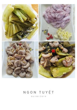 Hình của món Lòng heo non xào dưa cải.