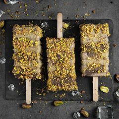 A picture of Banana Nutella Pistachio Popsicles.