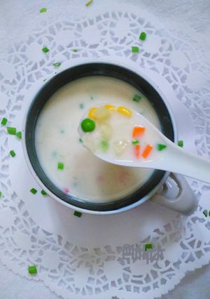 A picture of Creamy Vegetable Soup(Microwave recipe).