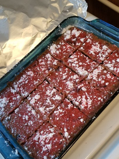 A picture of Cherry Rhubarb Cream Cheese Shortbread Dessert Bars.