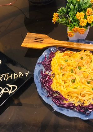 A picture of Chilli chicken spaghetti.