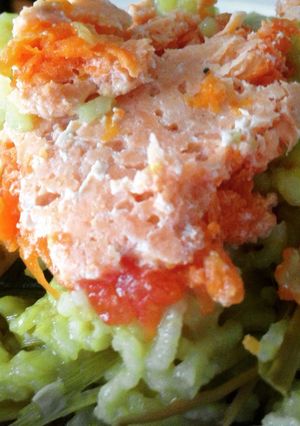 Foto resep Nasi Tim kuning salmon (Mpasi 9bln +)