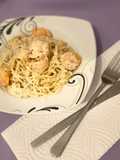 Rezept für Spaghetti mit Garnelen in Sahnesauce