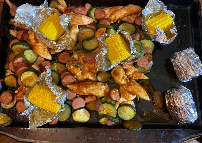 Sheet pan barbecue chicken and sausage