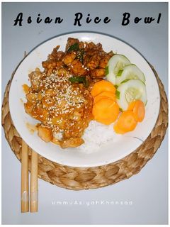 Foto resep Asian rice bowl (ayam teriyaki & sambal goreng tempe)