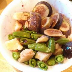 A picture of Fig, sugar snap and parmesan salad.