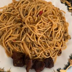 A picture of My Beans and spaghetti recipe.