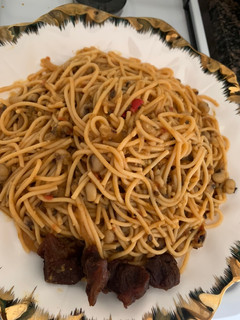 A picture of My Beans and spaghetti recipe.