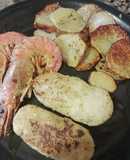 Merluza con langostinos y patatas