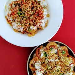 A picture of Dahi poori chat.