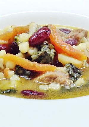 A picture of Sardinian Fregola Soup with Beef and Vegetables.