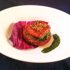 A picture of Fish Cooked in Beetroot & Chutney.