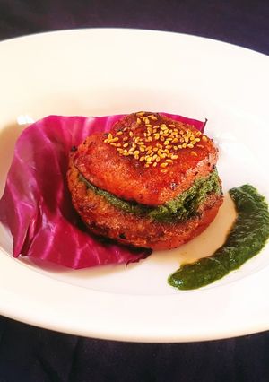 A picture of Fish Cooked in Beetroot & Chutney.