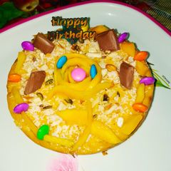 A picture of Mango milk malai cake.