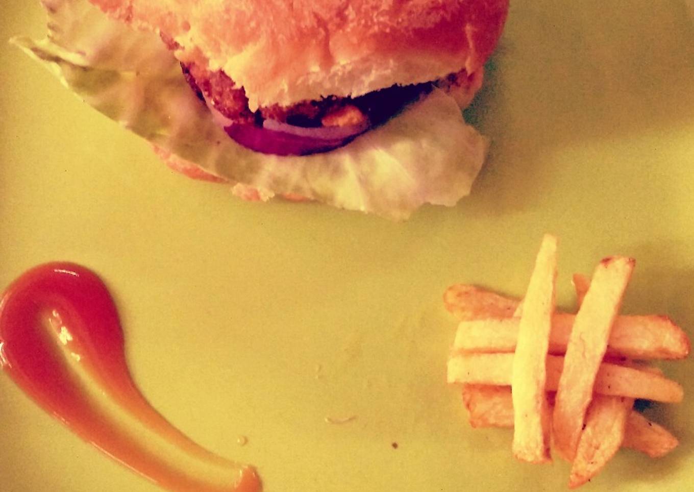 Veg burger and fries