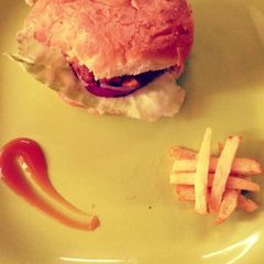 Veg burger and fries A picture of Veg burger and fries.
