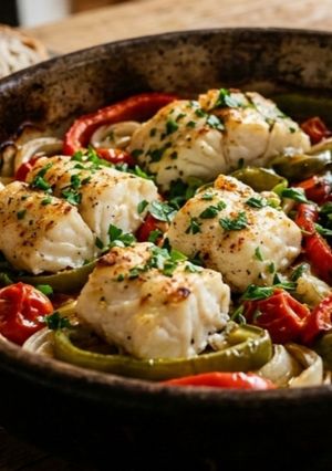 Una foto de Bacalao con pimientos