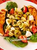 Ensalada de espinacas y pasta con salmón y pesto 😋