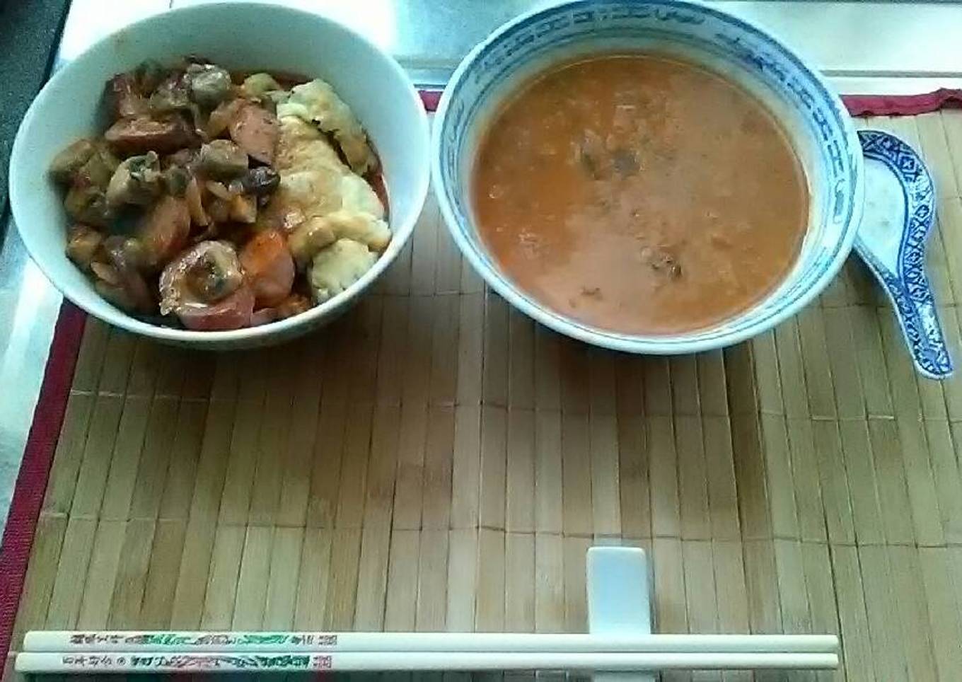 Japanese scrambled eggs smoke pork sausage twist chilli