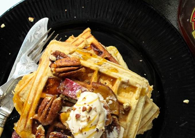 Sweet Potato and Pecan nut Waffles with Maple syrup