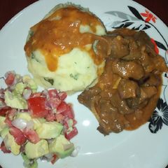 A picture of Liver with onions...and gravy.