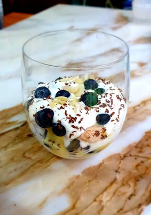 A picture of Blueberry delight trifle.
