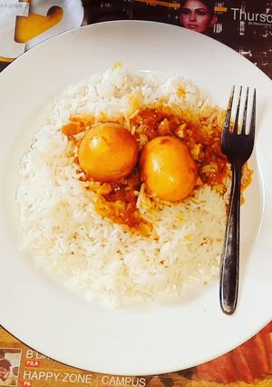 A picture of Egg curry rice.