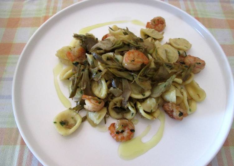 Orecchiette gamberi e carciofi