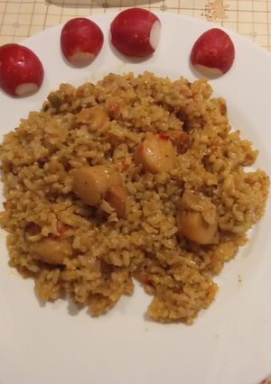 Una foto de Arroz con verduras y zamburiñas o Langostinos