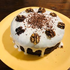 A picture of Coffee Walnut cake with Greek yogurt frosting.