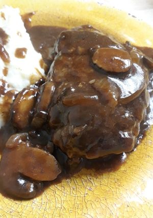 A picture of Hamburger Steaks with Mushroom-Onion Gravy.