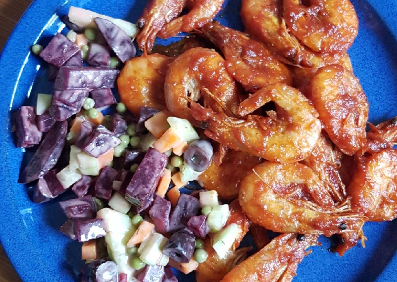 Camarones en Kétchup. Una receta Mediterránea