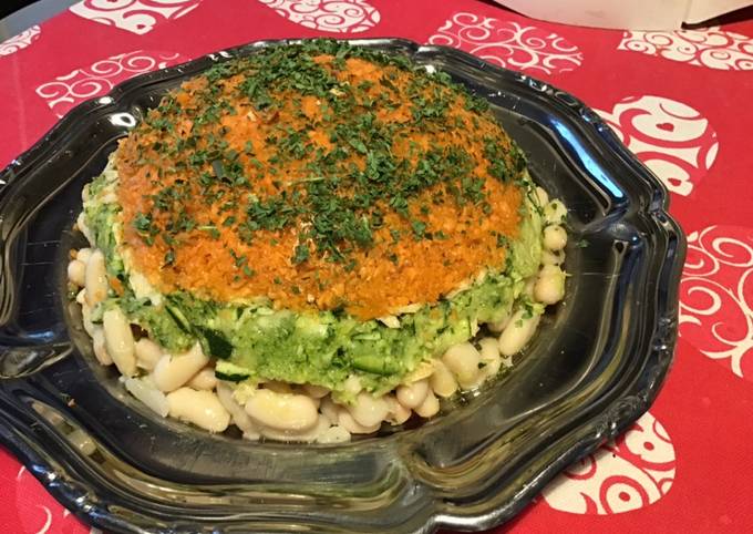 Recette de Parfait Dôme de salade composée marinée (haricots blancs,thon,carottes,courgettes et persil)