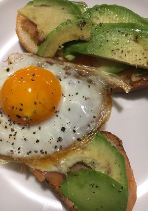 A picture of Avosalmuovo: Avocado, Egg, and Smoked Salmon Bruschetta.