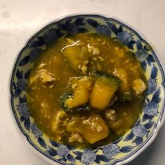 Kabocha soboroni- kabocha in ginger meat sauce A picture of Kabocha soboroni- kabocha in ginger meat sauce.